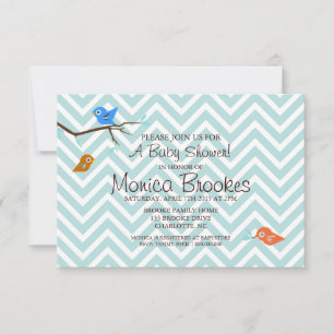 Baby shower uitnodigen Little Birdie Chevron Kaart