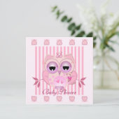 Baby shower Uitnodigen met schattig babygirl Uil Kaart (Staand voorkant)
