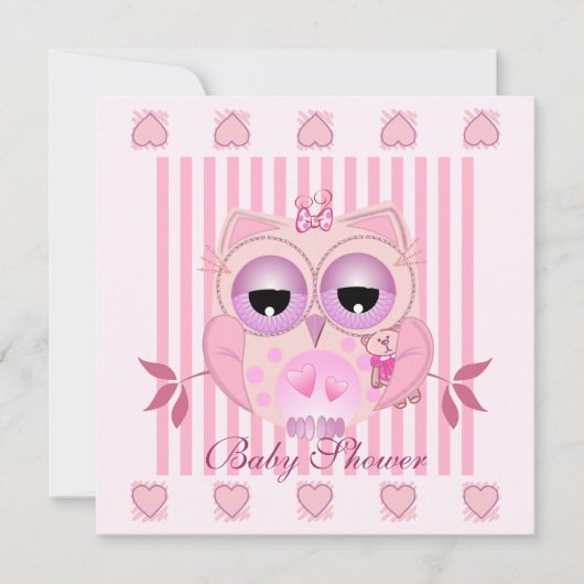 Baby shower Uitnodigen met schattig babygirl Uil Kaart (Voorkant)