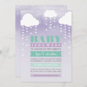 BABY SHOWER UITNODIGEN ombre waterverf mint paarse Kaart (Voorkant / Achterkant)