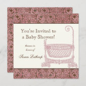 Baby shower Uitnodigen - Roze Bruin Damask Cradle Kaart (Voorkant / Achterkant)