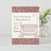 Baby shower Uitnodigen - Roze Bruin Damask Cradle Kaart (Staand voorkant)