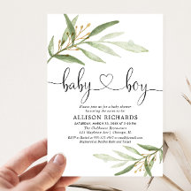 Baby shower uitnodiger jongen simpel modern groen