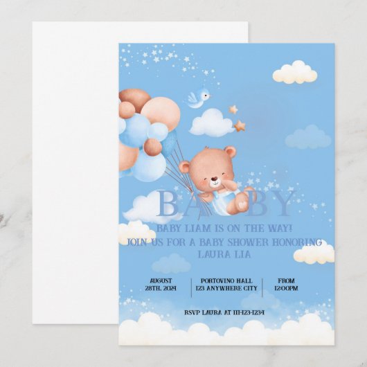 Baby shower Uitnodiging (Voorkant / Achterkant)