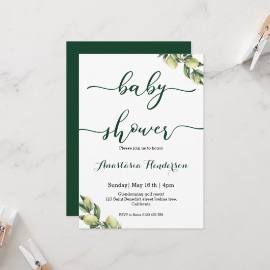 Baby shower Uitnodiging (Voorkant / Achterkant in situ)