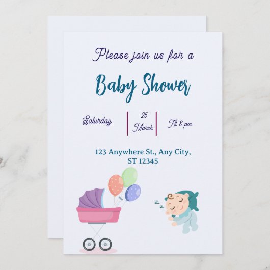 Baby shower Uitnodiging (Voorkant / Achterkant)