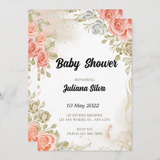 Baby shower Uitnodiging (Voorkant / Achterkant)