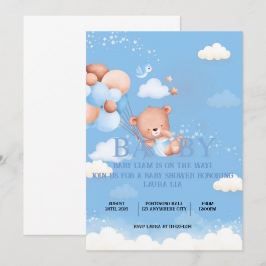 Baby shower Uitnodiging (Voorkant / Achterkant)