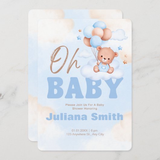 Baby shower Uitnodiging (Voorkant / Achterkant)