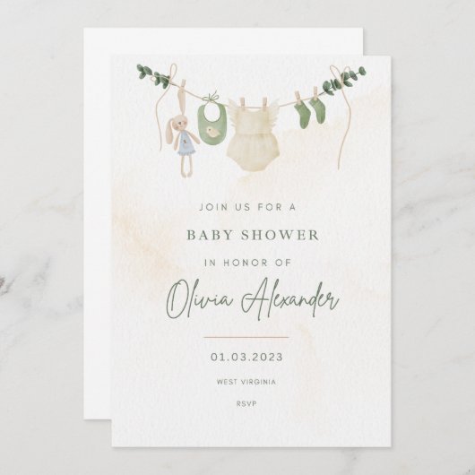 Baby shower Uitnodiging (Voorkant / Achterkant)
