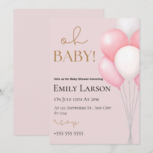 Baby shower Uitnodiging (Voorkant / Achterkant)