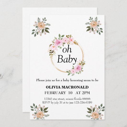 Baby shower Uitnodiging (Voorkant / Achterkant)