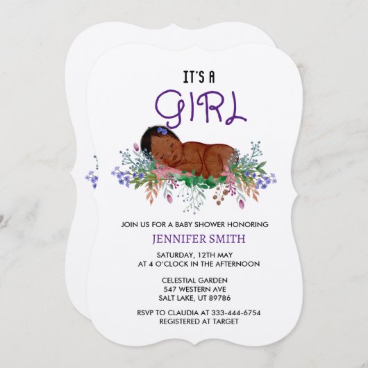 Baby shower Uitnodiging aanjager juli Larkspur (Voorkant / Achterkant)