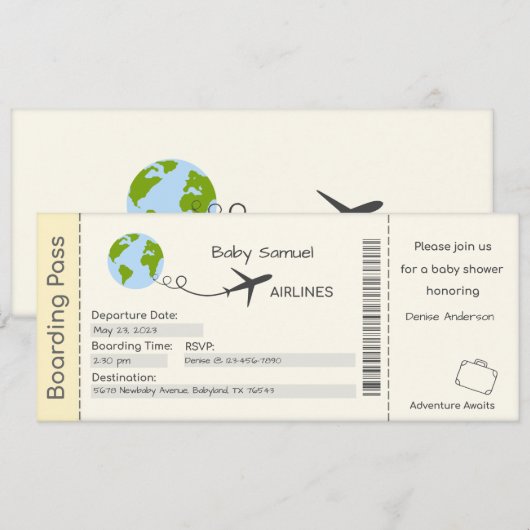 Baby shower Uitnodiging, avontuurtijd wachten, rei Kaart (Voorkant / Achterkant)