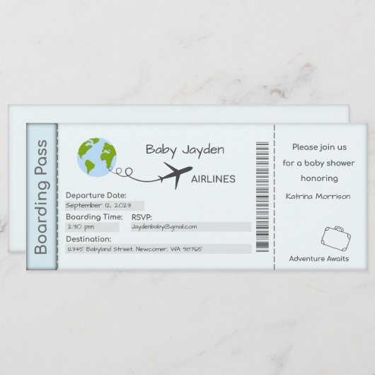 Baby shower Uitnodiging, avontuurtijd wachten, rei Kaart (Voorkant / Achterkant)