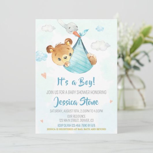 Baby shower-uitnodiging baby beer kaart (Staand voorkant)