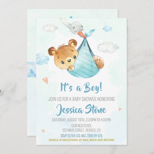 Baby shower-uitnodiging baby beer kaart (Voorkant / Achterkant)