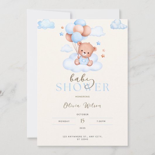 Baby shower Uitnodiging, Baby Boy beer Uitnodiging (Voorkant)