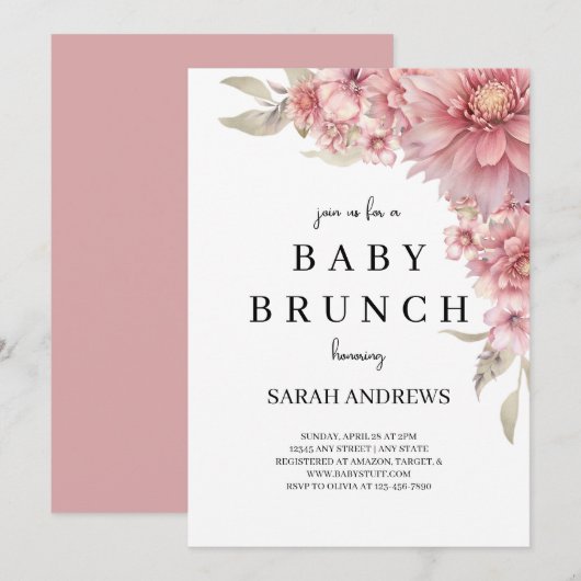 Baby shower Uitnodiging, Baby Brunch Uitnodiging (Voorkant / Achterkant)