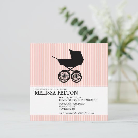 baby shower Uitnodiging Baby Buggy (Staand voorkant)