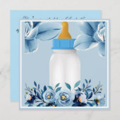 Baby shower Uitnodiging - Baby flesje - Bloemen (Voorkant / Achterkant)