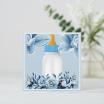 Baby shower Uitnodiging - Baby flesje - Bloemen