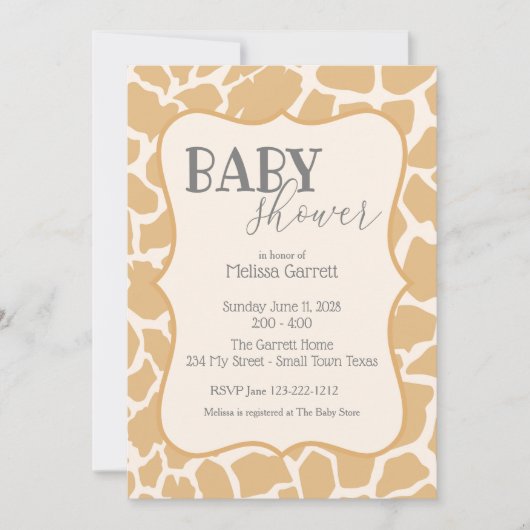 Baby shower Uitnodiging | Baby Giraffe Tan (Voorkant)