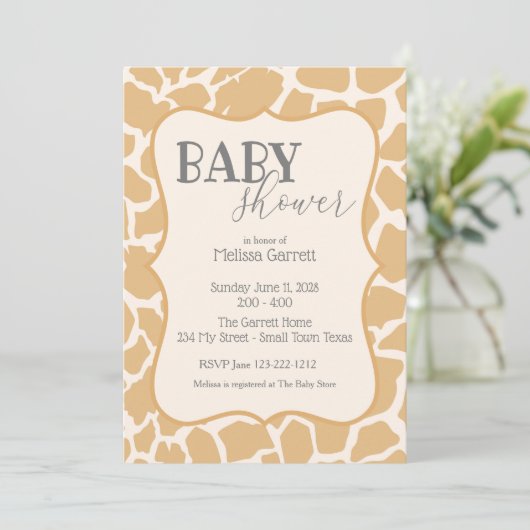 Baby shower Uitnodiging | Baby Giraffe Tan (Staand voorkant)