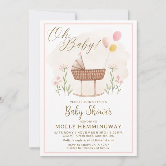 Baby shower uitnodiging baby meisje (Voorkant)