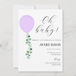 Baby shower Uitnodiging, Baby Meisje, Paarse Ballo Kaart