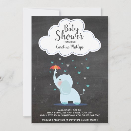 baby shower Uitnodiging Baby olifant Chalkboard (Voorkant)