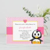 baby shower Uitnodiging - Baby Penquin Heart Girl (Staand voorkant)