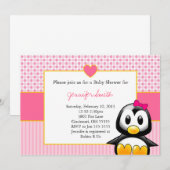 baby shower Uitnodiging - Baby Penquin Heart Girl (Voorkant / Achterkant)