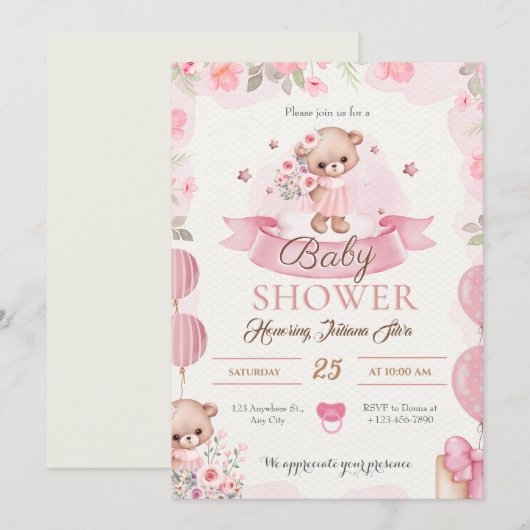 baby shower uitnodiging - baby shower feestje (Voorkant / Achterkant)