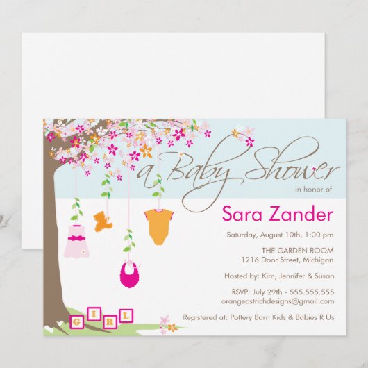 baby shower Uitnodiging - Babykleding (Voorkant / Achterkant)