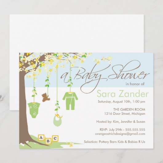 baby shower Uitnodiging - Babykleding (Voorkant / Achterkant)