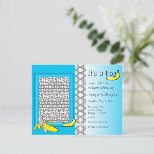 baby shower Uitnodiging Banana Boy Voeg Foto toe (Staand voorkant)