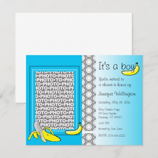 baby shower Uitnodiging Banana Boy Voeg Foto toe (Voorkant / Achterkant)