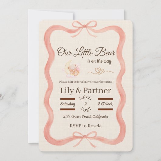 Baby Shower Uitnodiging - Beer (Voorkant)