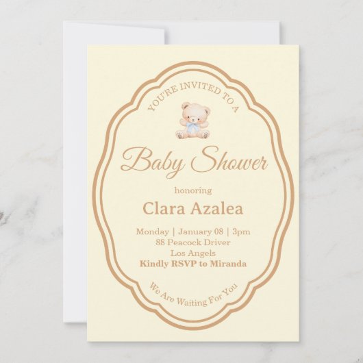 Baby Shower Uitnodiging | Beer (Voorkant)
