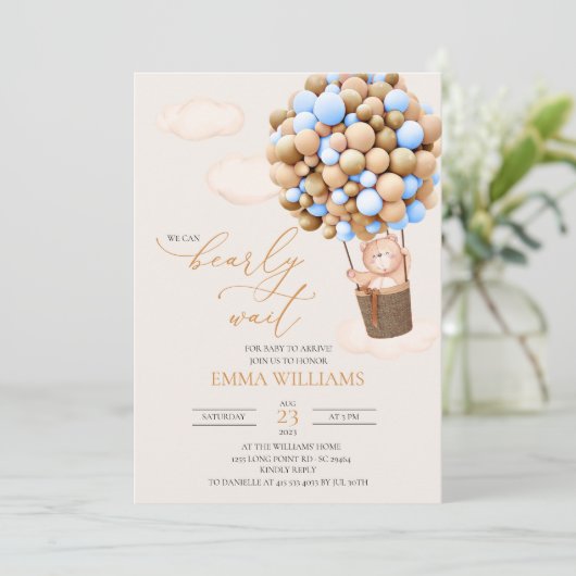 Baby shower Uitnodiging Beer, we kunnen wachten. (Staand voorkant)