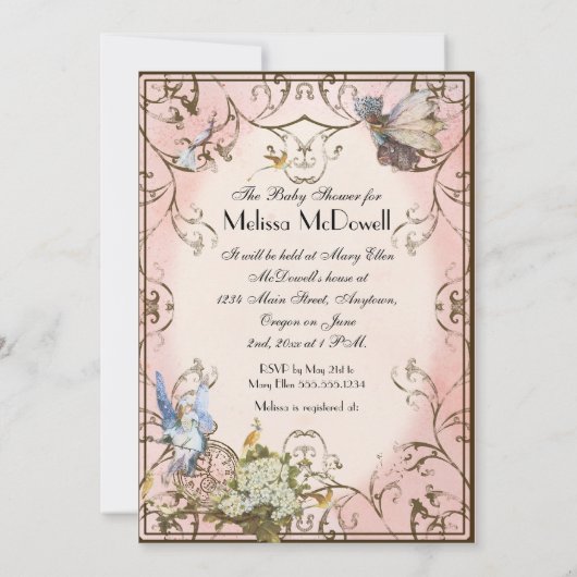 Baby shower Uitnodiging - betoverde Faerie Princes (Achterkant)