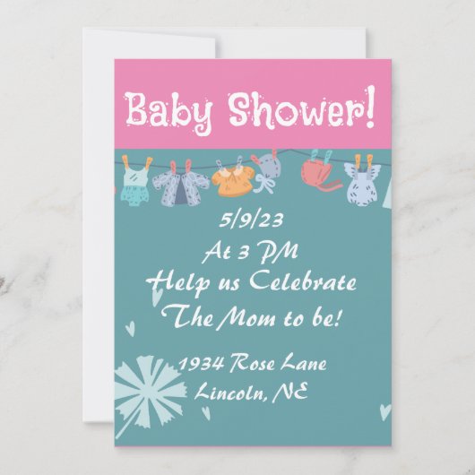 Baby shower Uitnodiging blauw en roze (Voorkant)