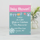 Baby shower Uitnodiging blauw en roze (Staand voorkant)