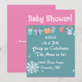 Baby shower Uitnodiging blauw en roze (Voorkant / Achterkant)