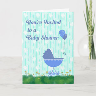 Baby shower Uitnodiging Blauw & Groen met Vervoer