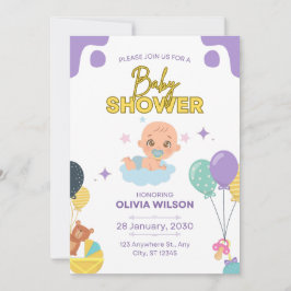 Baby Shower Uitnodiging Blauw Minimaal Elegant