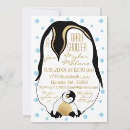 Baby shower Uitnodiging Blauwe Baby & Mama Pinguïn