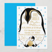Baby shower Uitnodiging Blauwe Baby & Mama Pinguïn (Voorkant / Achterkant)