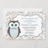 baby shower uitnodiging blauwe bruine uil (Voorkant)